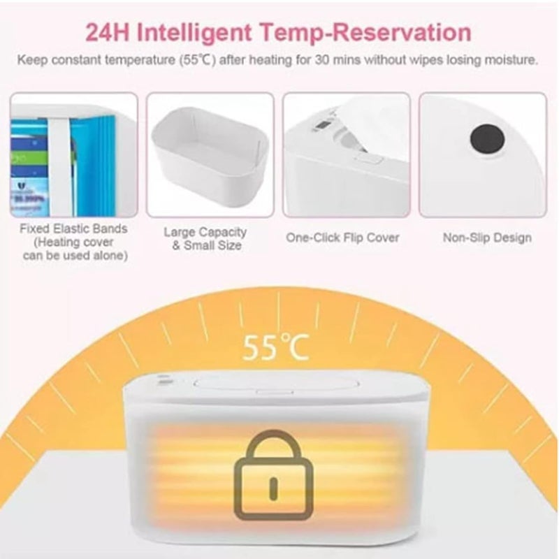 plplaaoo Portable USB Baby Wipe Warmer with Temperature Display – 3 Temperature Modes Large Capacity Wet Wipes Dispenser for Diapers, Even Heating Baby Wipes Heater for Home, Car & Travel (Pink) - Image 2